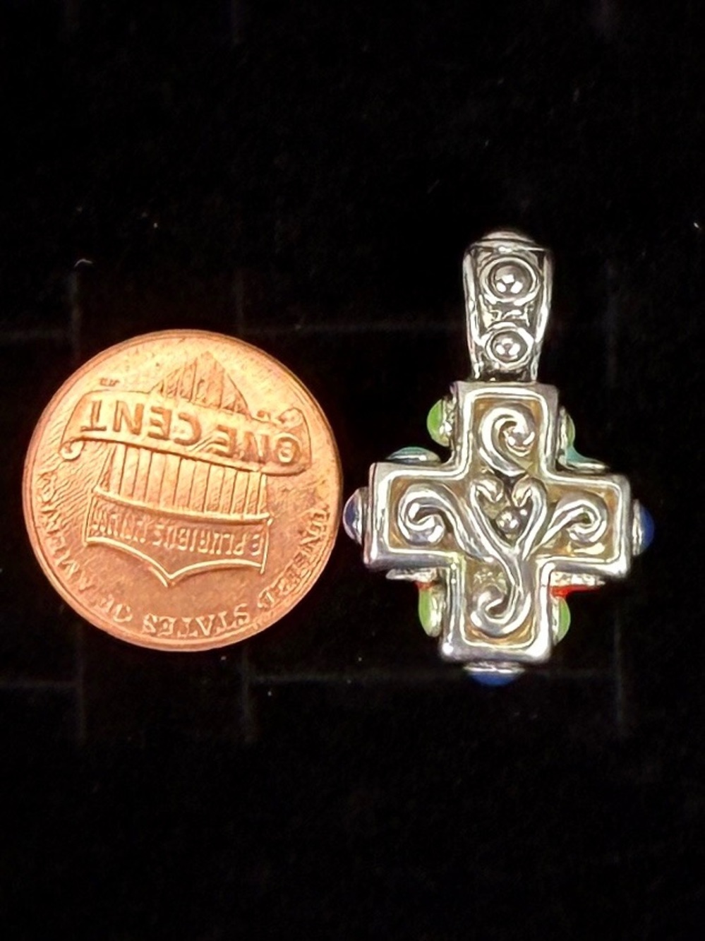 Vintage Faux Turquoise Blue Silvertone Cross Pendant - Picture 6 of 8